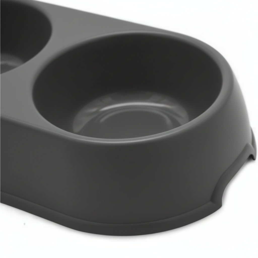 Comedero Plástico Doble Redondo Para Mascotas  Negro