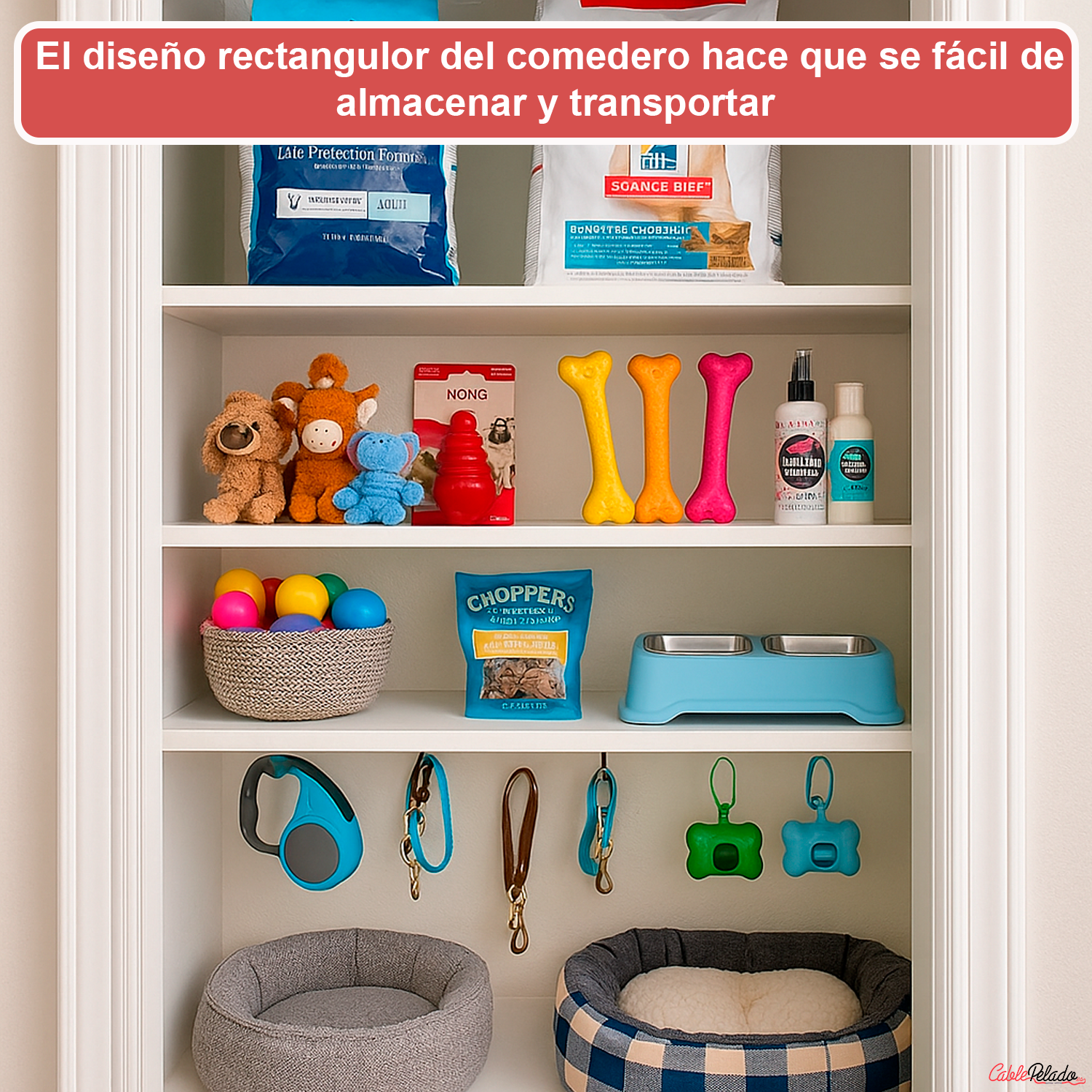 Comedero plastico rectangular doble con cuenco acero mascota  Azul claro