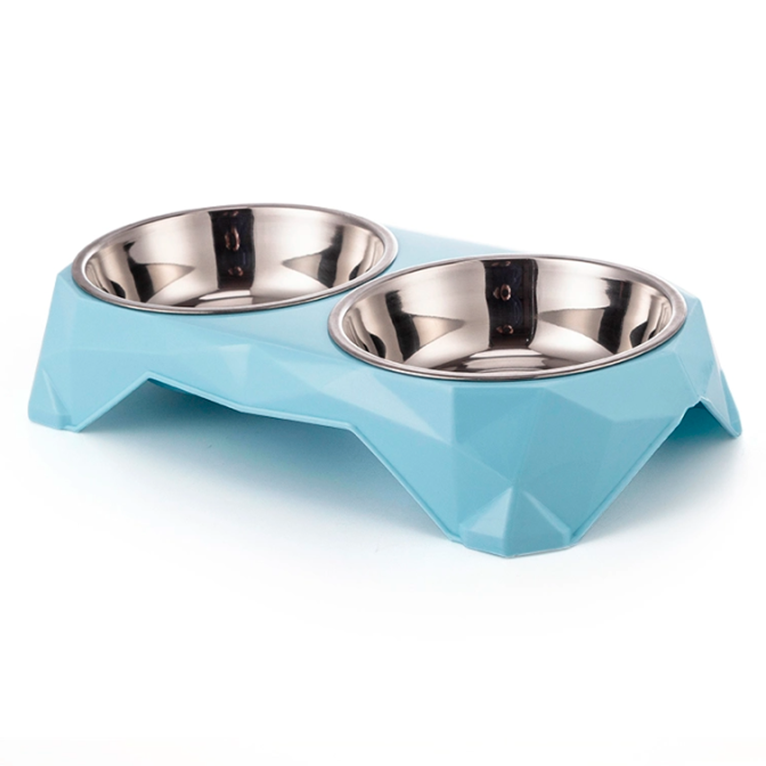 Comedero plastico rectangular doble con cuenco acero mascota  Azul claro