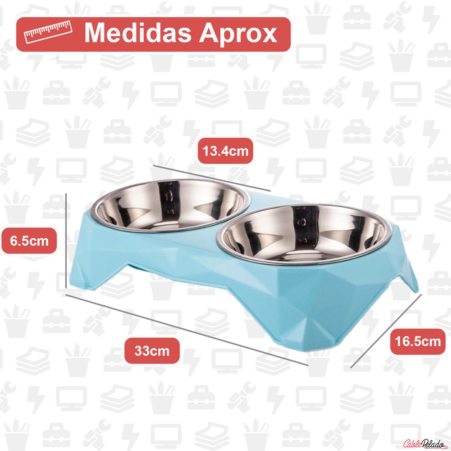 Comedero plastico rectangular doble con cuenco acero mascota  Azul claro