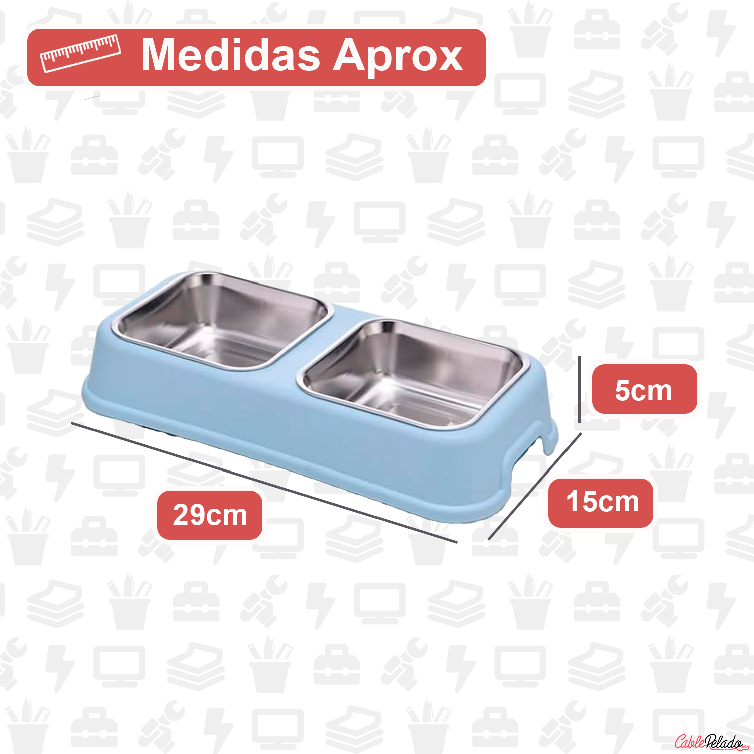 Comedero plastico rectangular doble con cuenco acero mascota  Azul claro