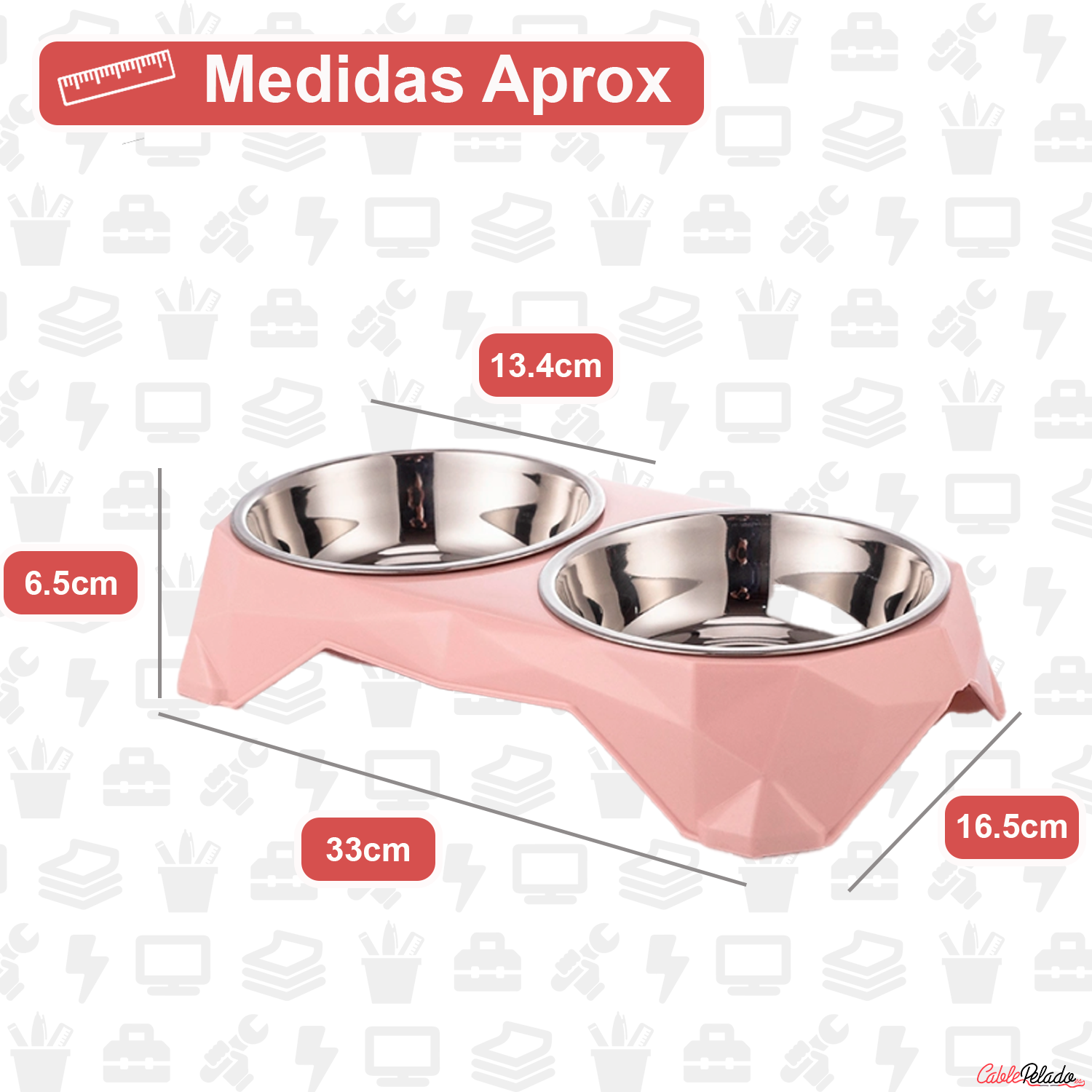Comedero plastico rectangular doble con cuenco acero mascota  Rosa claro