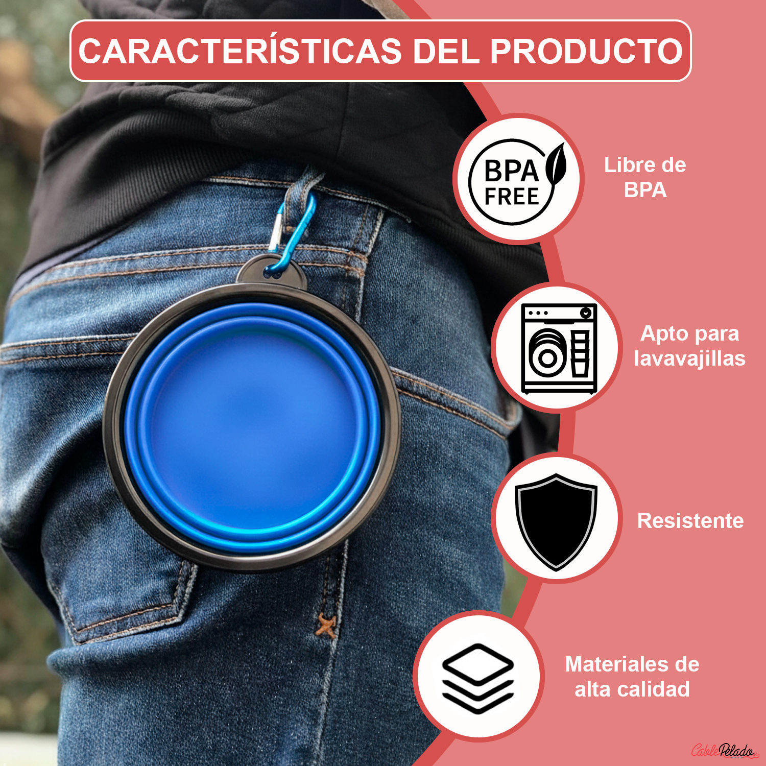 Comedero Plegable para Mascotas 450 ml  Azul