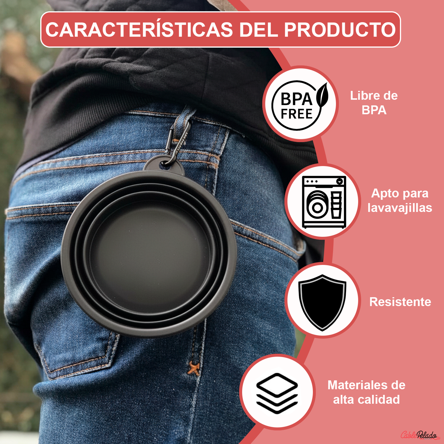 Comedero Plegable para Mascotas 450 ml  Negro