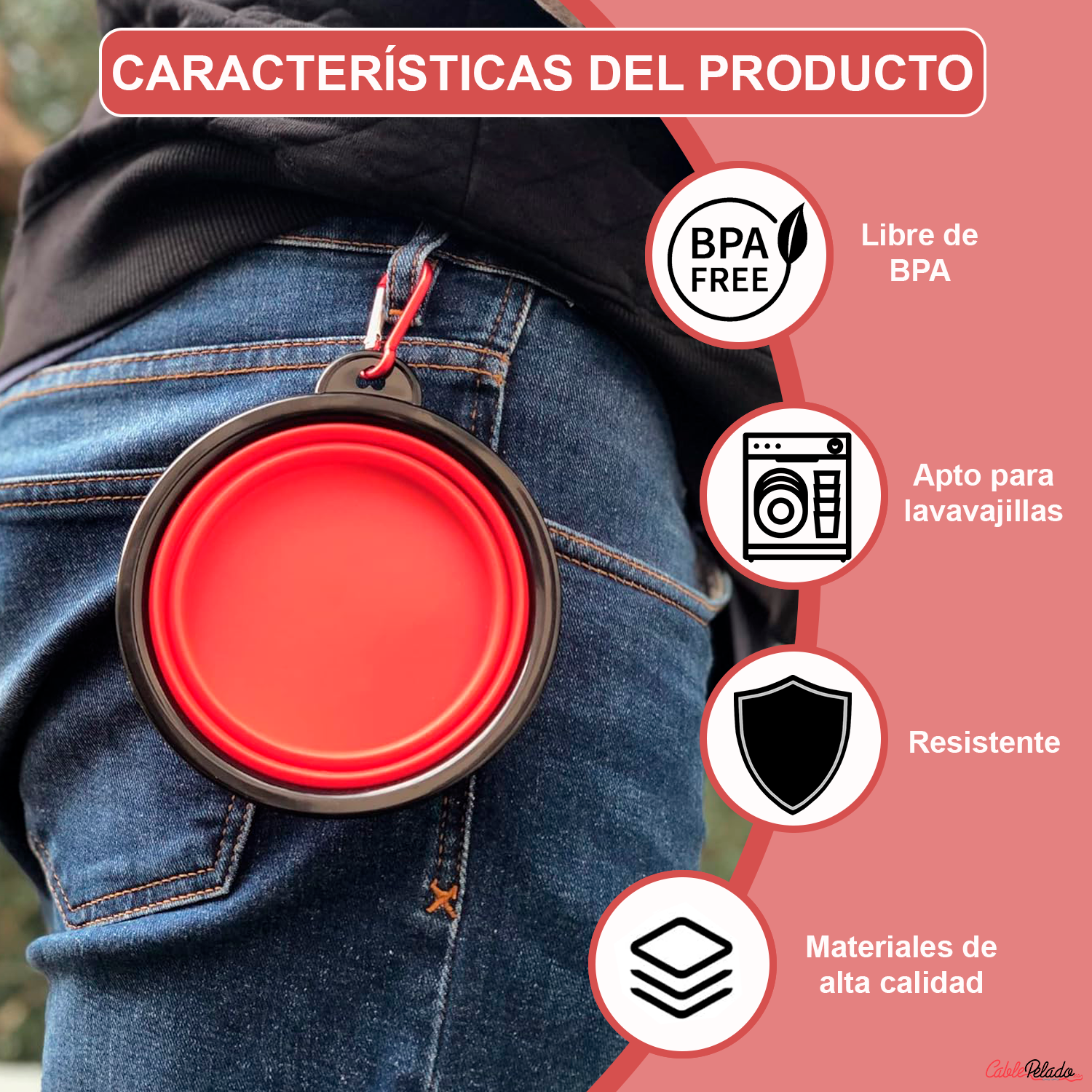 Comedero Plegable para Mascotas 450 ml  Rojo