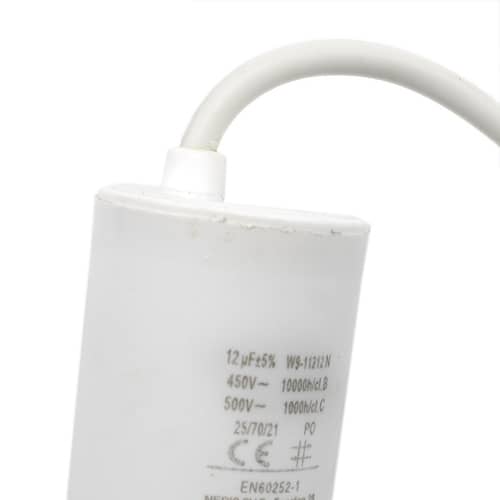 Condensador arranque motor electrico 450 V con cable 12.0 uF Blanco