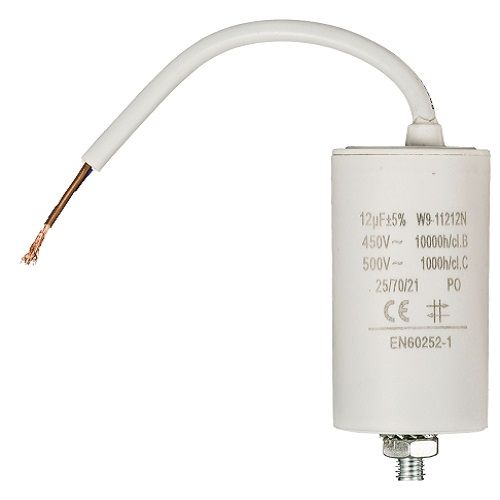 Condensador arranque motor electrico 450 V con cable 12.0 uF Blanco