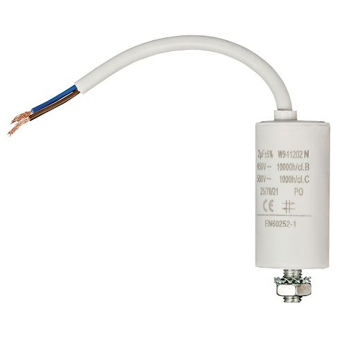 Condensador arranque motor electrico 450 V con cable 2.0 uF Blanco