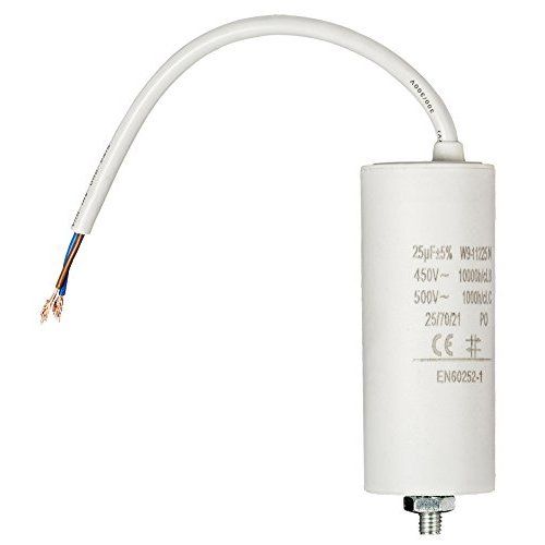 Condensador arranque motor electrico 450 V con cable 25.0 uF Blanco