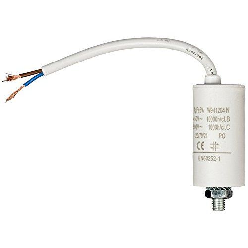 Condensador arranque motor electrico 450 V con cable 4.0 uF Blanco