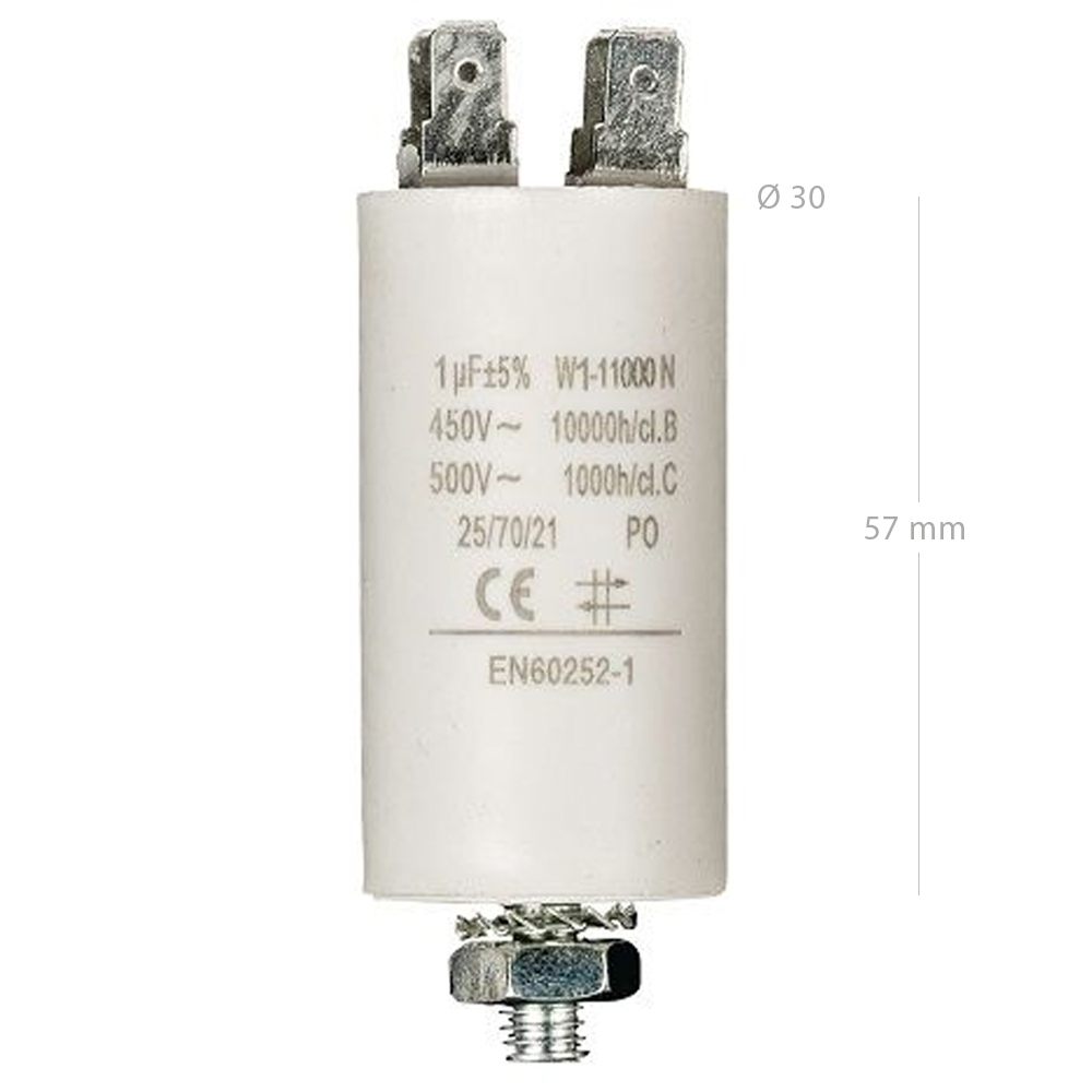 Condensador de arranque para motor electrico 450 VAC 1.0 uF Blanco