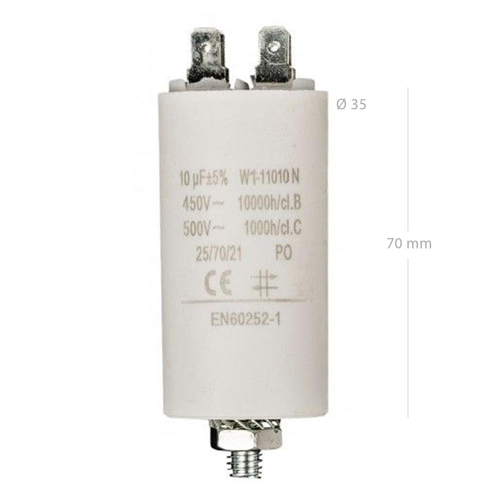 Condensador de arranque para motor electrico 450 VAC 10.0 uF Blanco