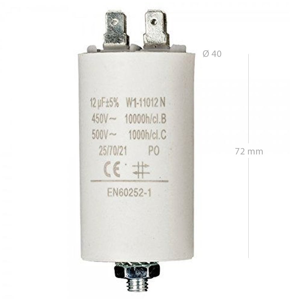 Condensador de arranque para motor electrico 450 VAC 12.0 uF Blanco