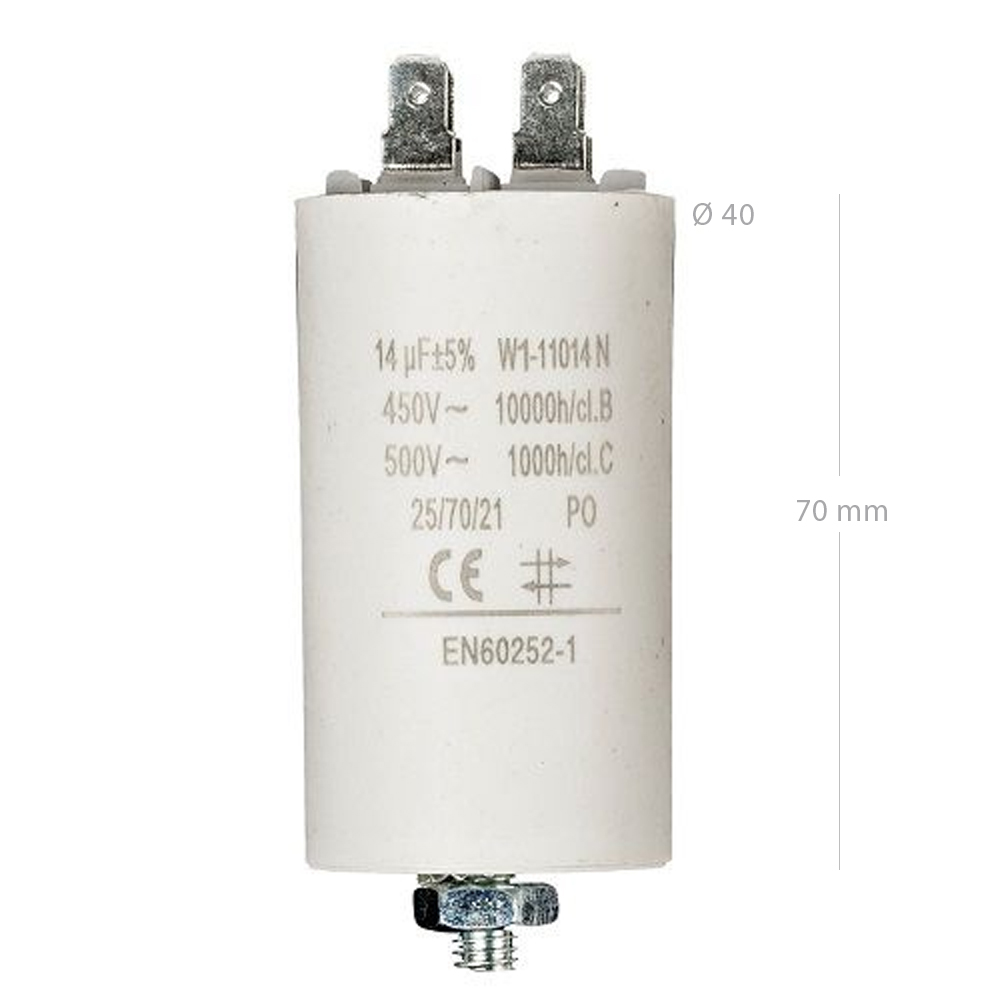 Condensador de arranque para motor electrico 450 VAC 14.0 uF Blanco