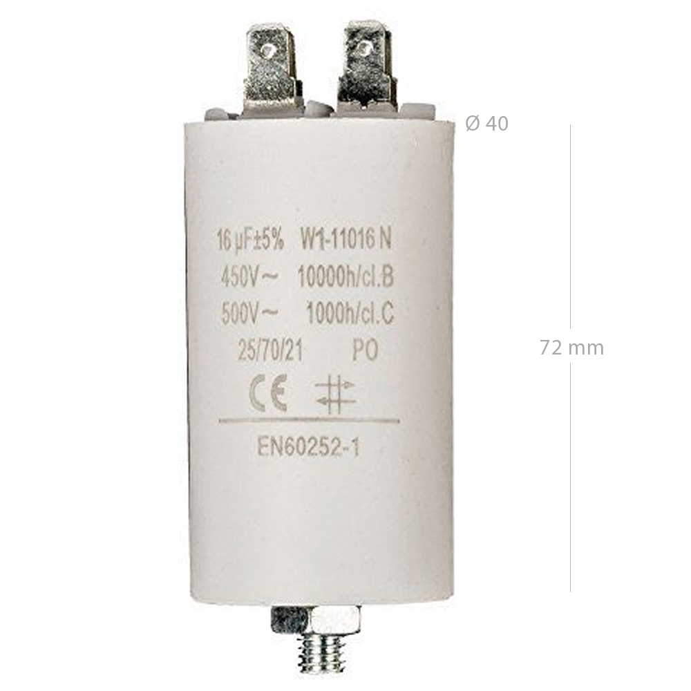 Condensador de arranque para motor electrico 450 VAC 16.0 uF Blanco