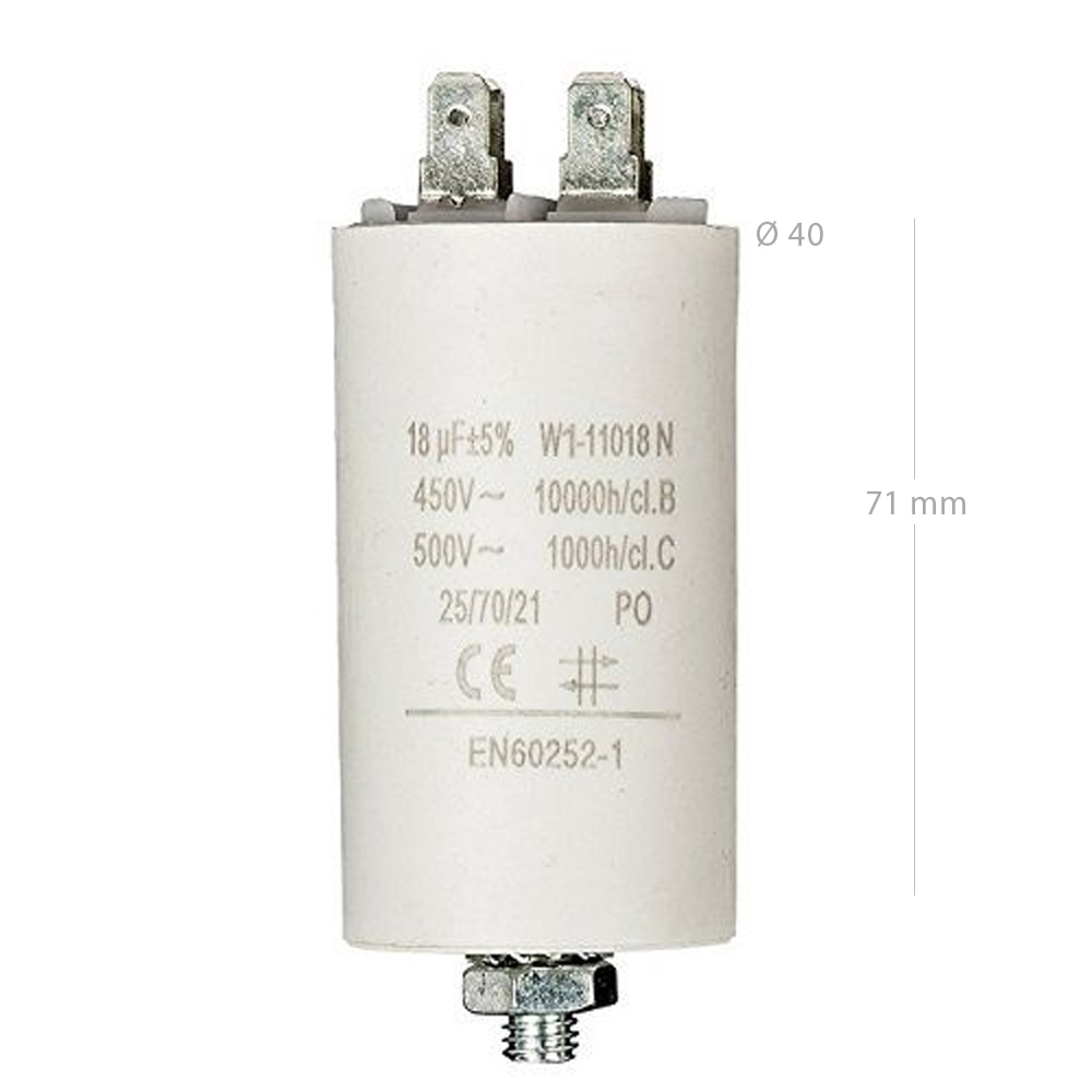 Condensador de arranque para motor electrico 450 VAC 18.0 uF Blanco