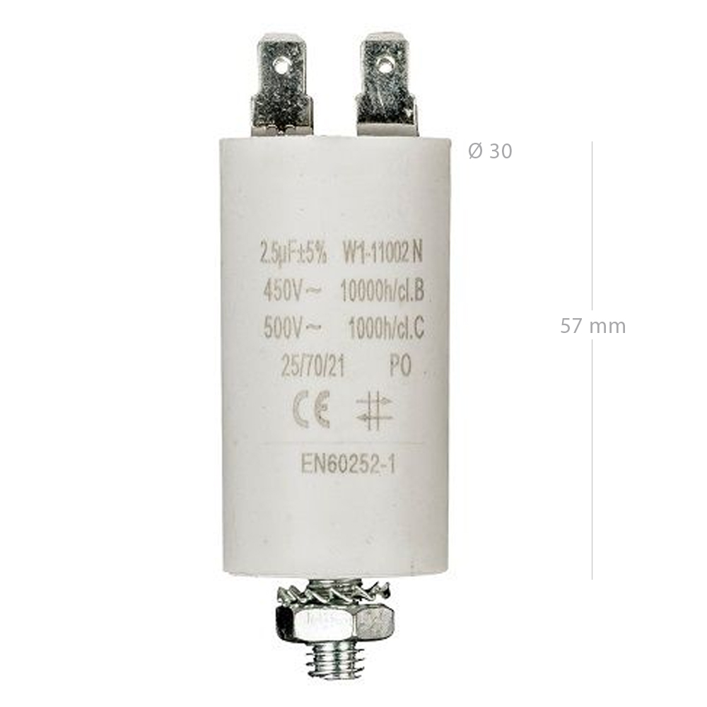 Condensador de arranque para motor electrico 450 VAC 2.5 uF Blanco