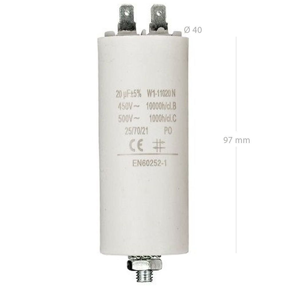 Condensador de arranque para motor electrico 450 VAC 20.0 uF