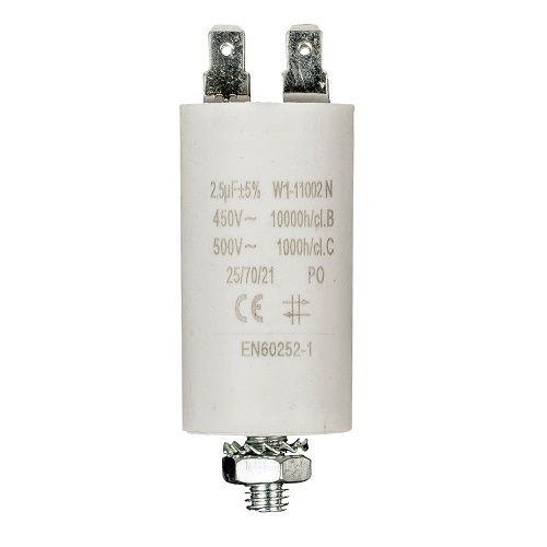 Condensador de arranque para motor electrico 450 VAC 2.5 uF Blanco