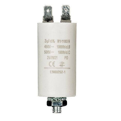 Condensador de arranque para motor electrico 450 VAC 3.0 uF Blanco