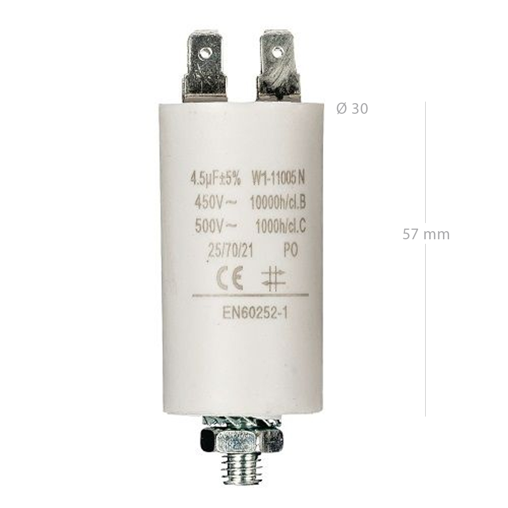 Condensador de arranque para motor electrico 450 VAC 4.5 uF Blanco