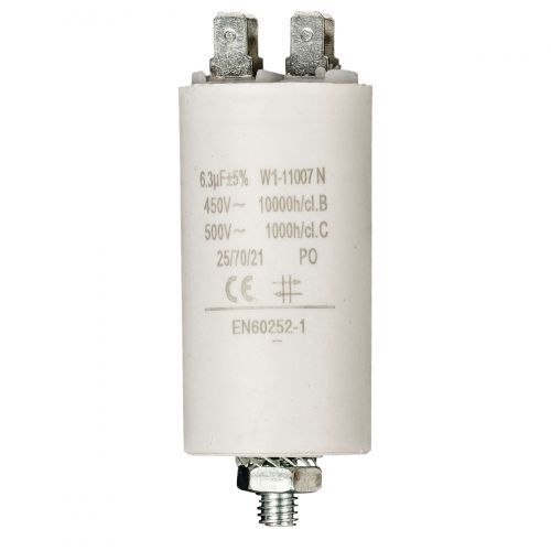 Condensador de arranque para motor electrico 450 VAC 6.3 uF Blanco