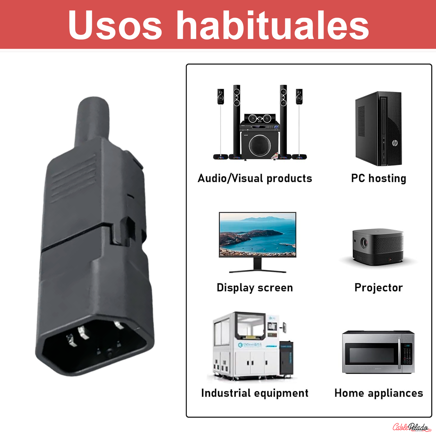 Conector Alimentacion C13 Hembra 10 A 250V Montaje Rapido  Negro