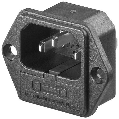 Conector alimentacion C14 AC con fusible macho  Negro 6.3 A
