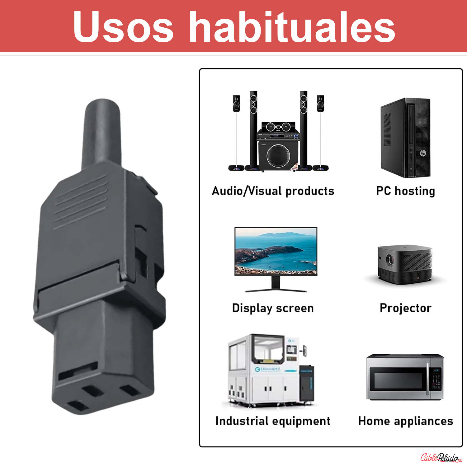 Conector Alimentacion C14 Macho 10 A 250V Montaje Rapido  Negro