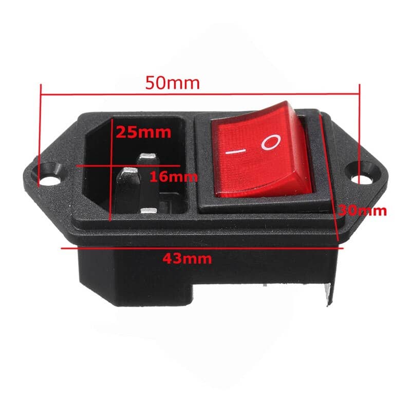 Conector alimentacion IEC320 C14 AC 250V 10A  Rojo