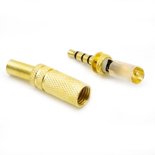 Conector audio jack 4 pines macho 3.5 mm estereo  Dorado