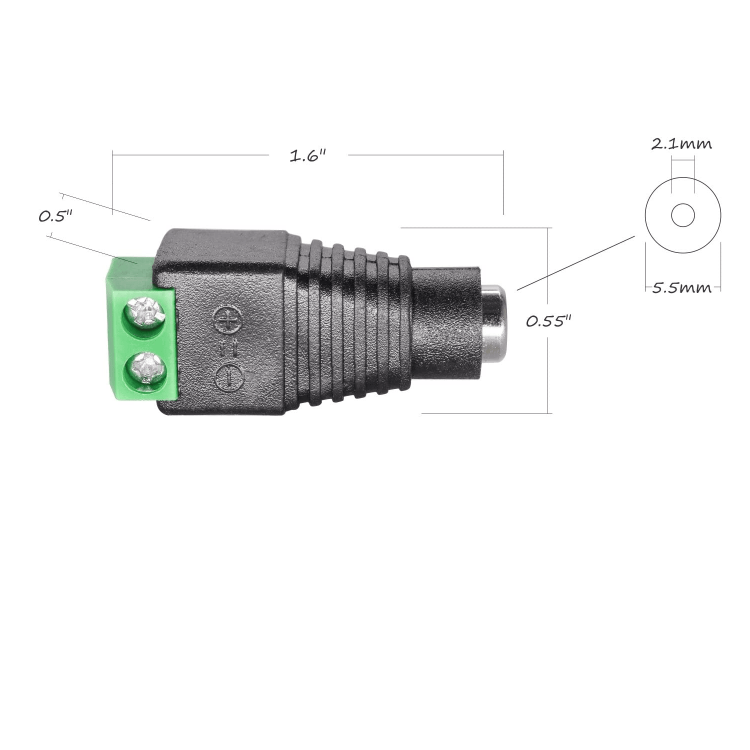 Conector DC hembra 5.5 x 2.1 mm  Negro