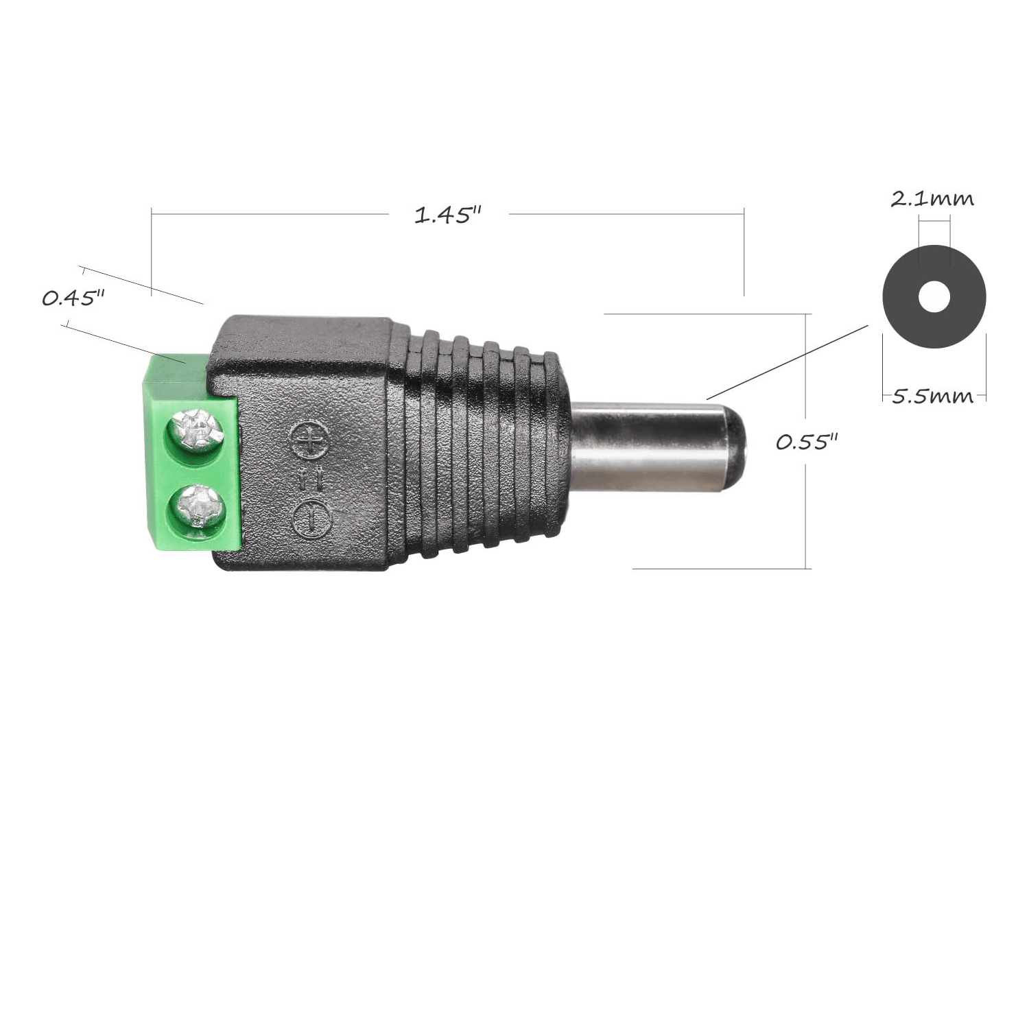 Conector DC macho 5.5x2.1mm  Negro