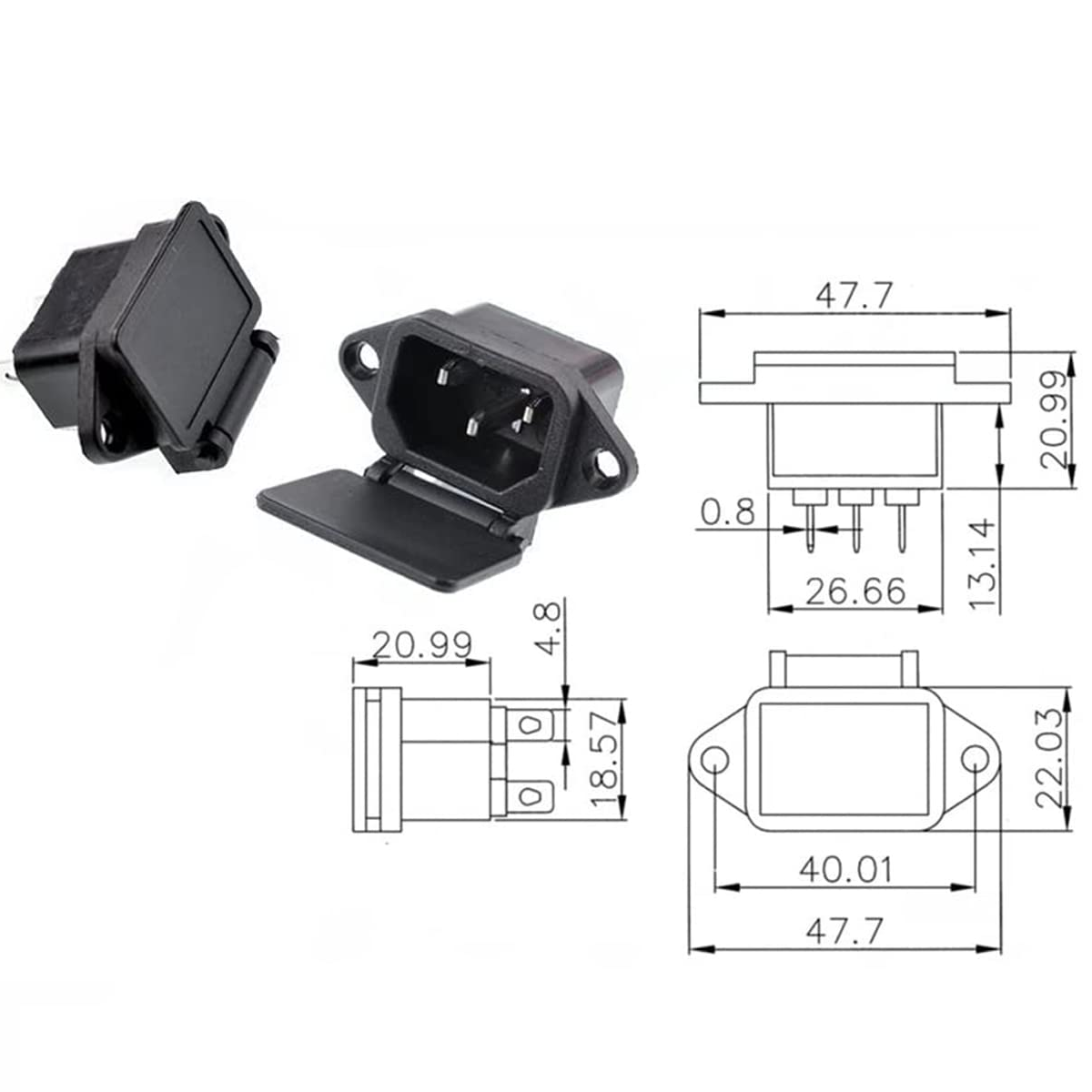 Conector de alimentacion C14 AC macho con tapa  Negro 10 A