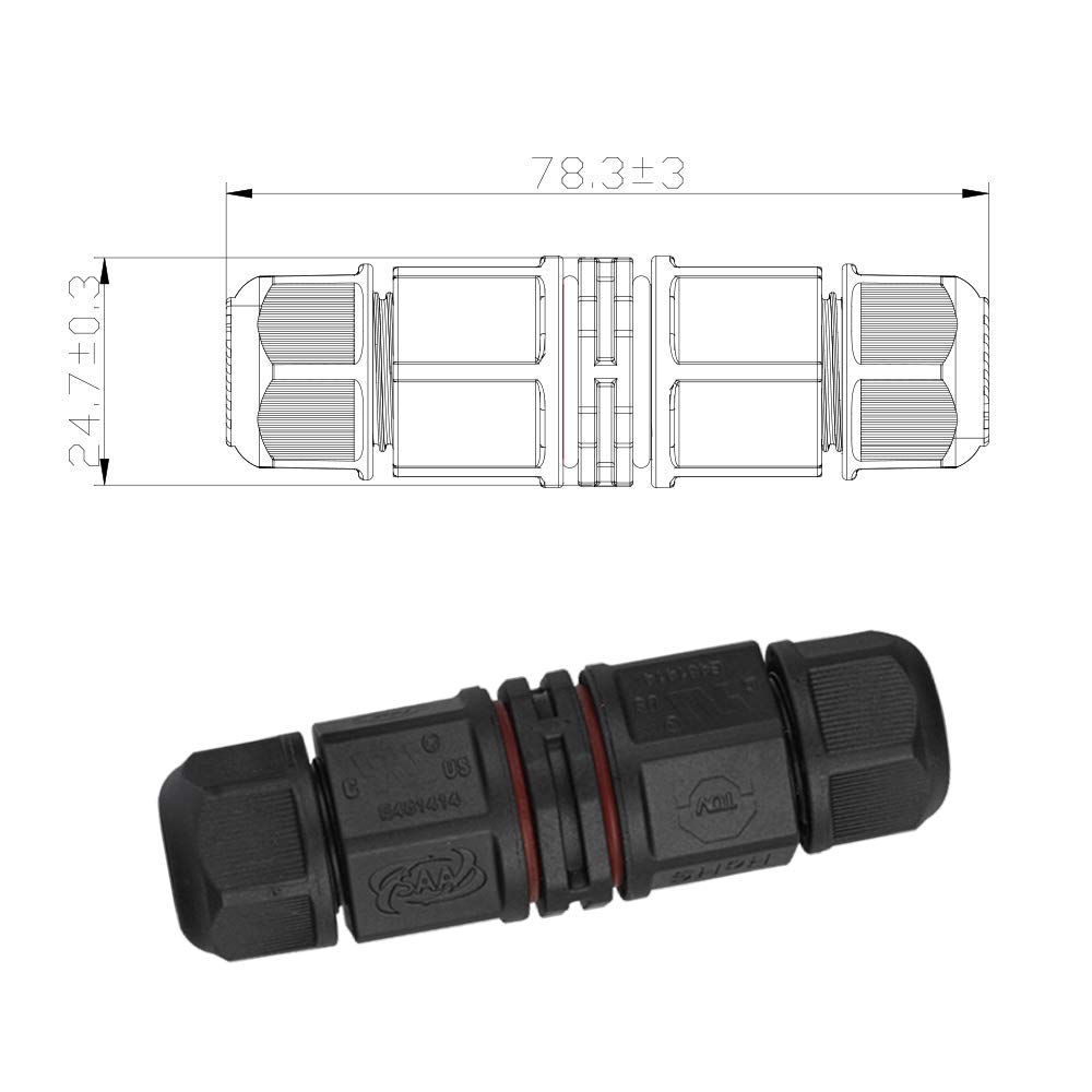 Conector de Cable Estanco 3 Contactos IP67  Negro