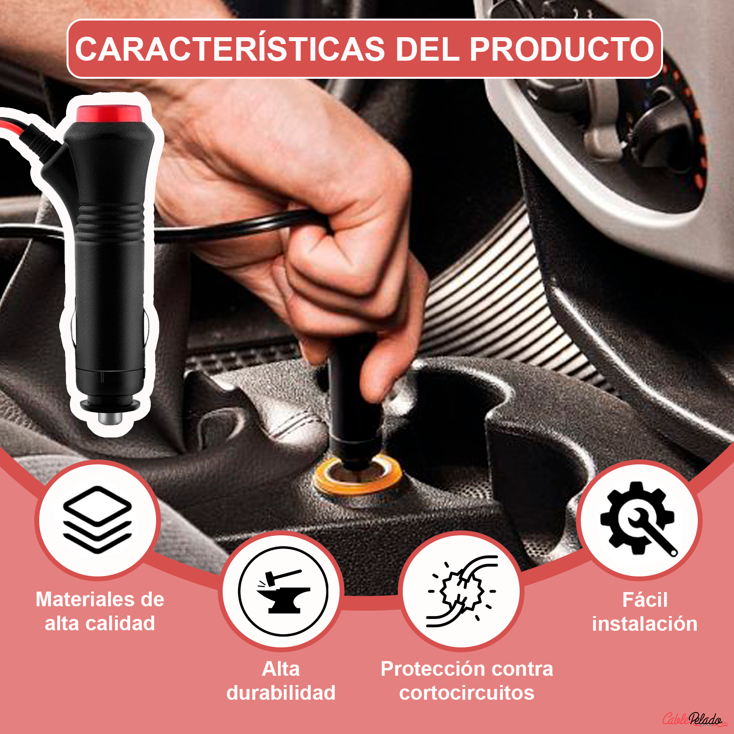 Conector De Mechero Para Coche 1 M Negro