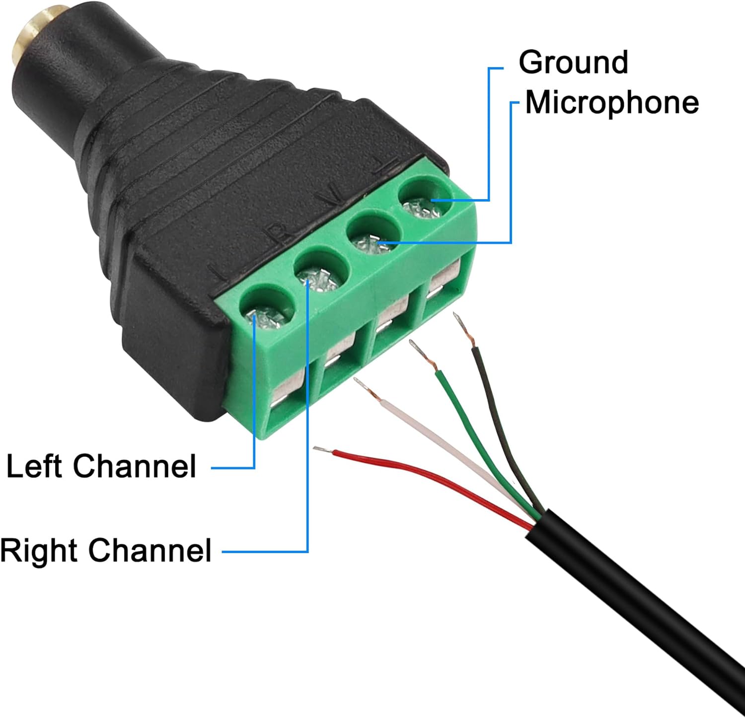 Conector Jack 3.5 mm hembra TRRS terminal de tornillo 4 pin  Negro