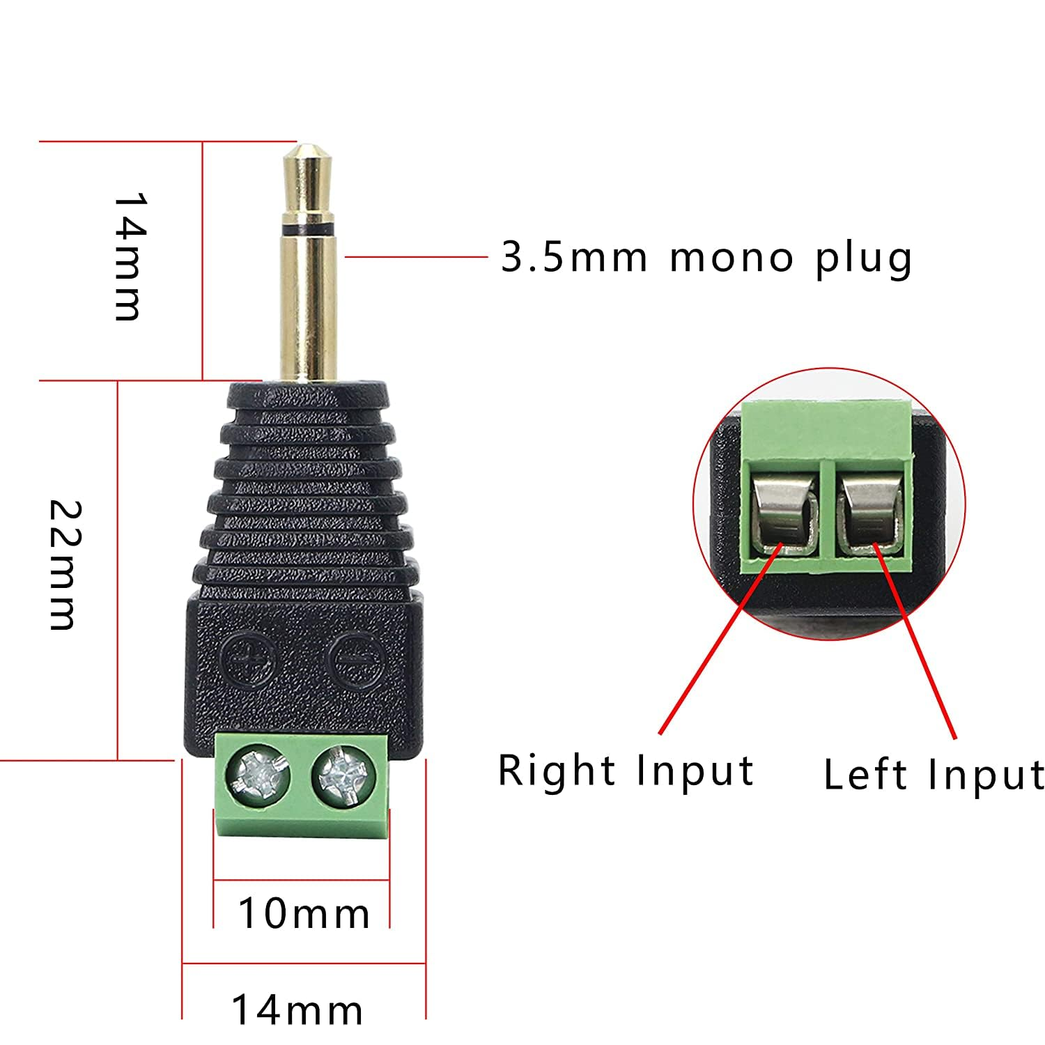 Conector Jack 3.5 mm macho TS Mono terminal de tornillo