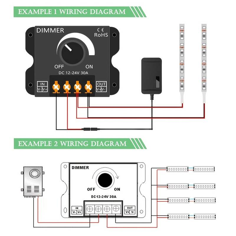Controlador Dimmer de intensidad tira led 12V 24V 30A  Negro