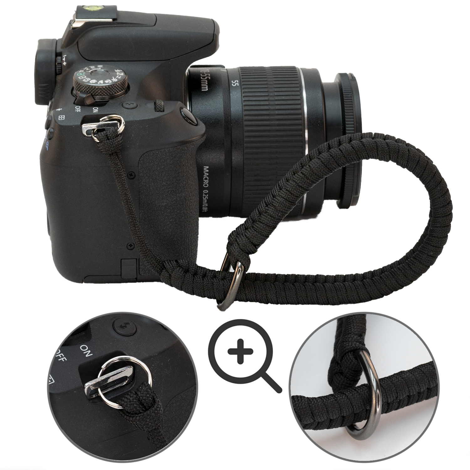 Correa de mano para cámara 30 cm Negro
