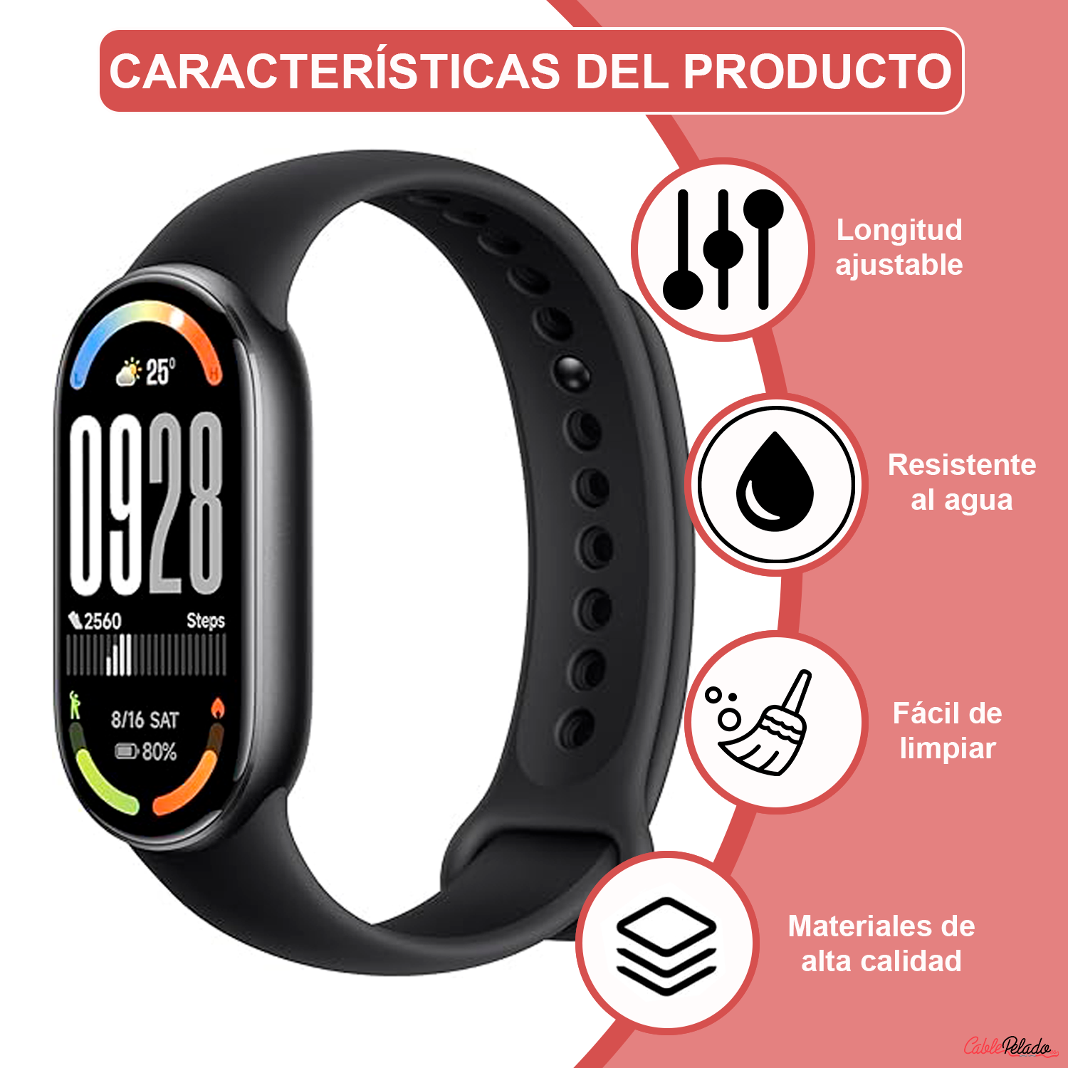 Correa De Silicona Para Xiaomi Mi Band 8,9 Y 10  Negro