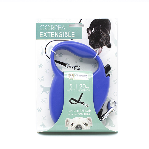 Correa extensible para perros de tamaño mediano y pequeño 5 M Azul