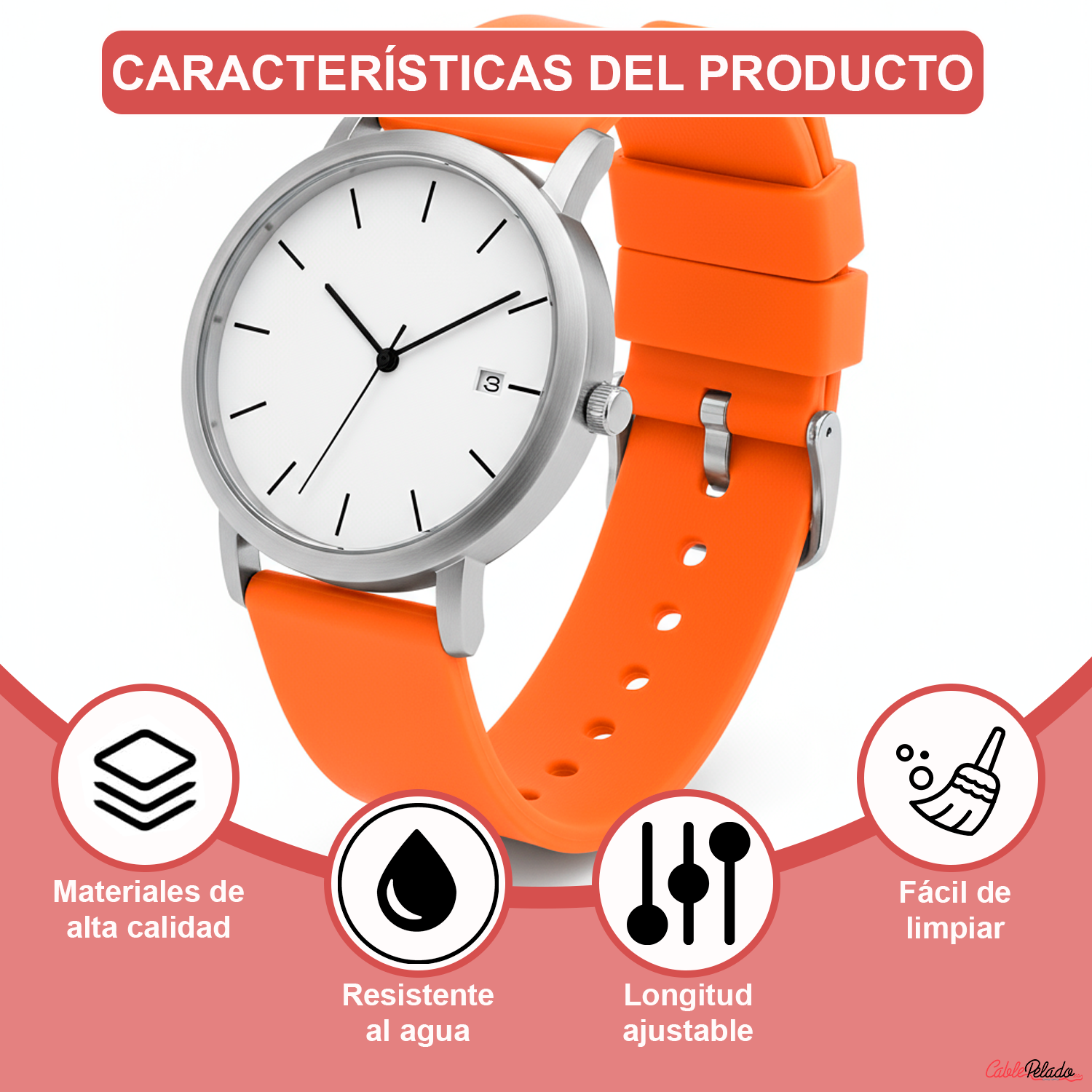 Correa Reloj Silicona Liberación Rápida 20 mm Naranja