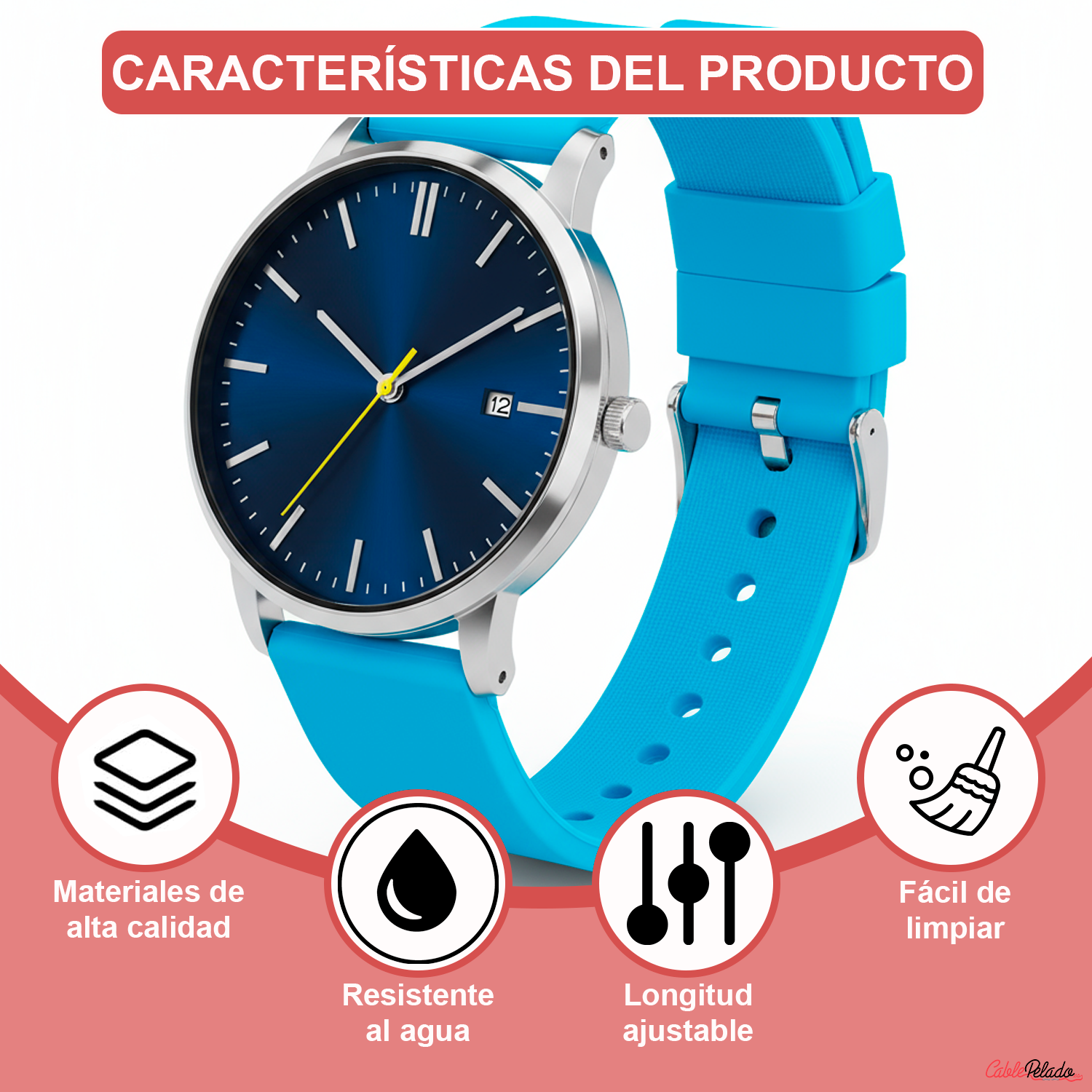 Correa Reloj Silicona Liberación Rápida 24 mm Azul claro