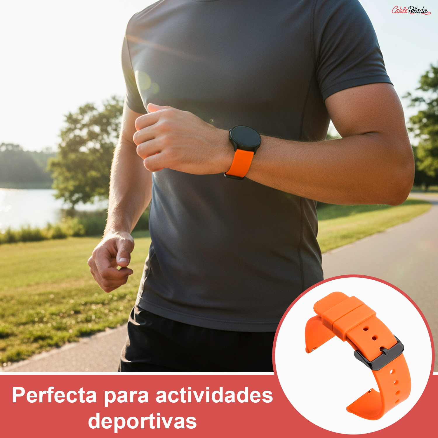 Correa Reloj Silicona Liberación Rápida Hebilla Negra 18 cm Naranja