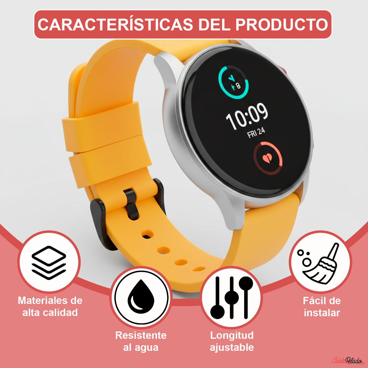Correa Reloj Silicona Liberación Rápida Hebilla Negra 18 mm Amarillo