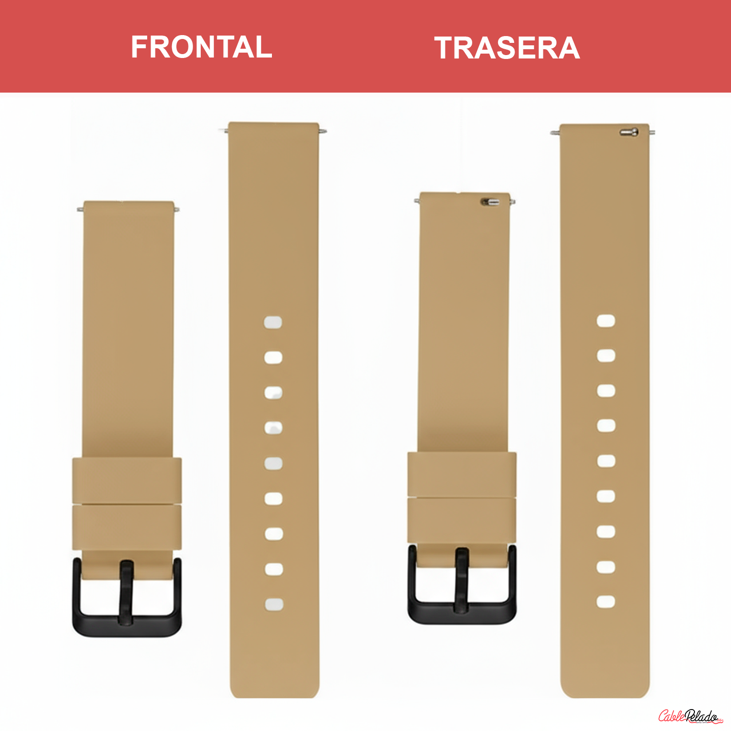 Correa Reloj Silicona Liberación Rápida Hebilla Negra 18 mm Beige