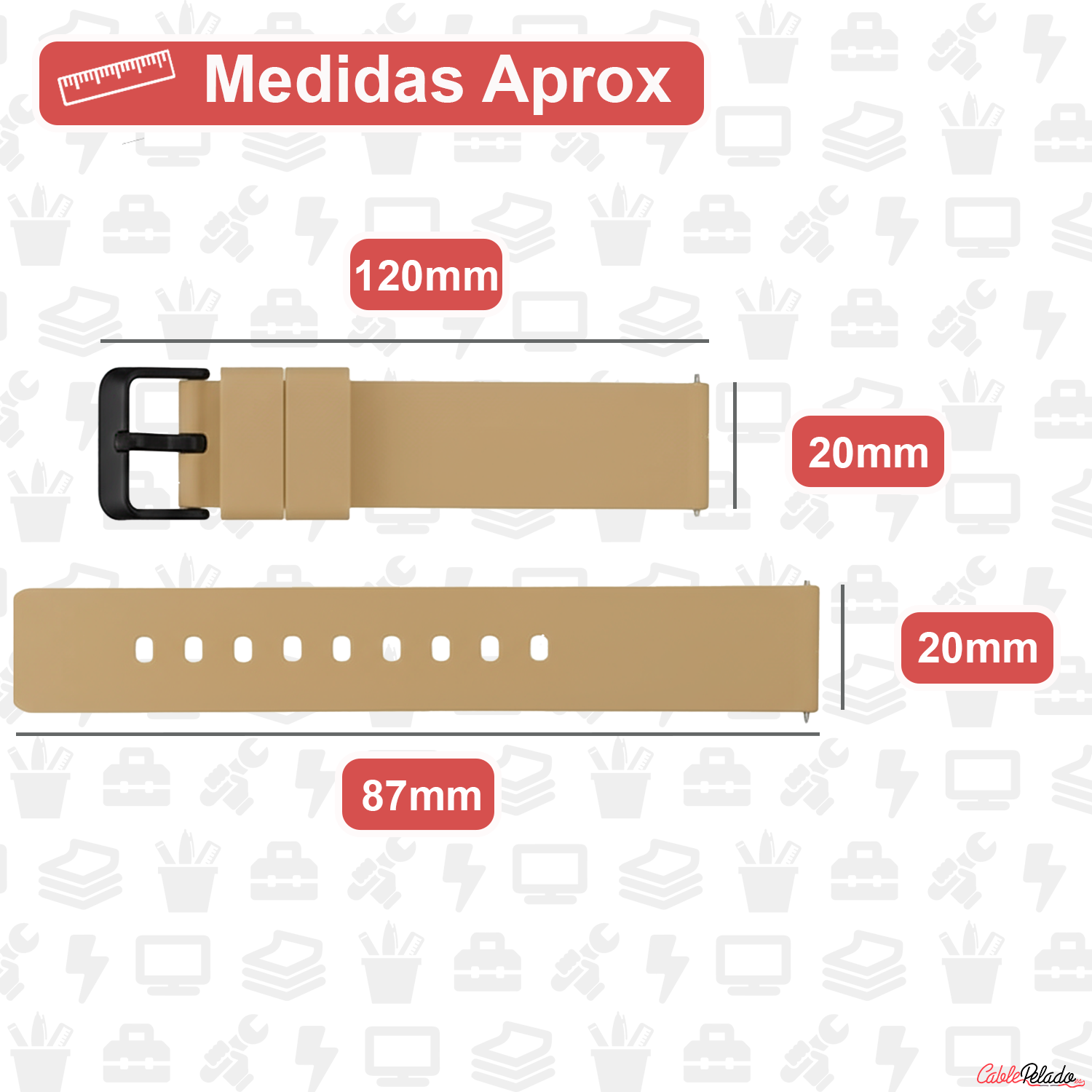 Correa Reloj Silicona Liberación Rápida Hebilla Negra 18 mm Beige