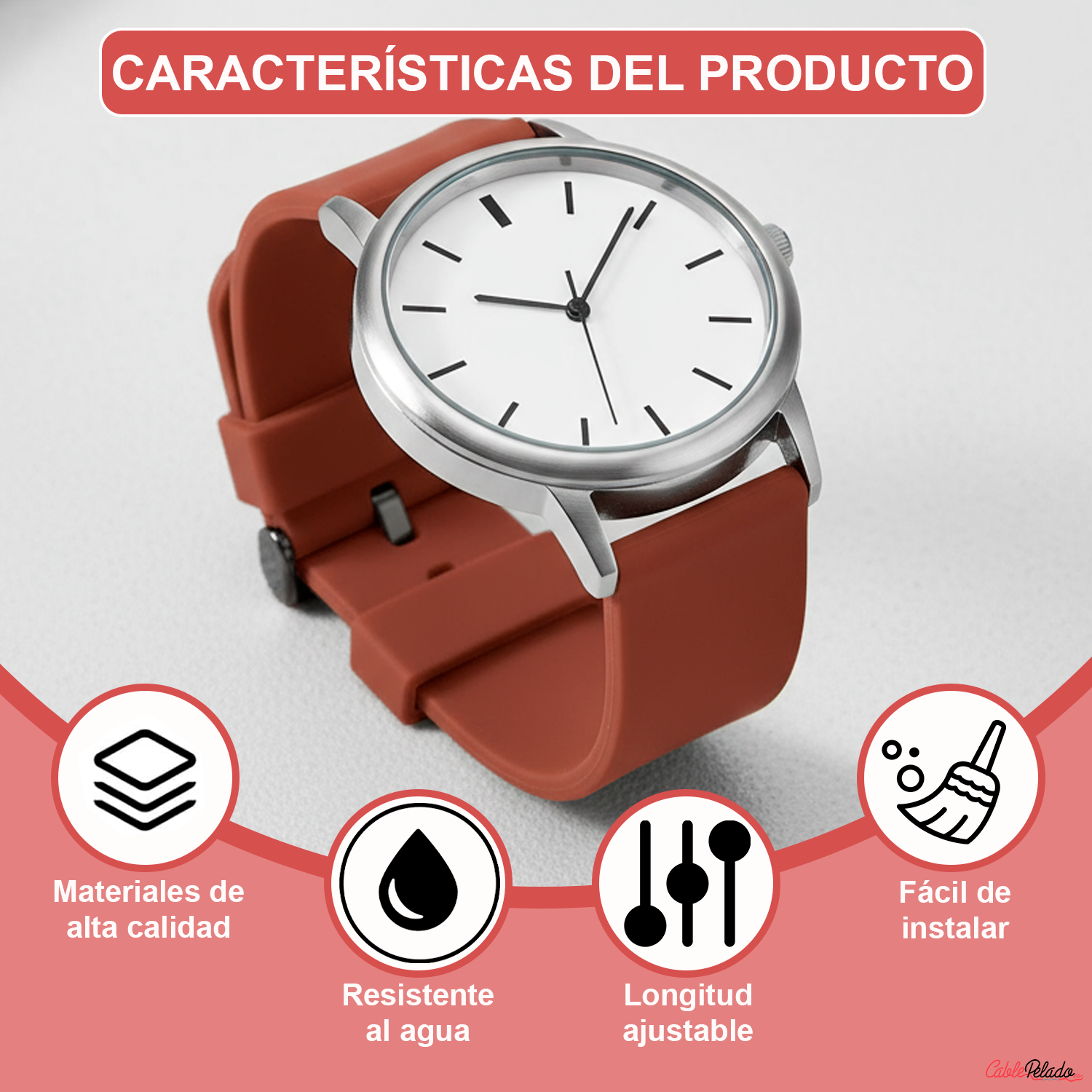 Correa Reloj Silicona Liberación Rápida Hebilla Negra 18 mm Marron