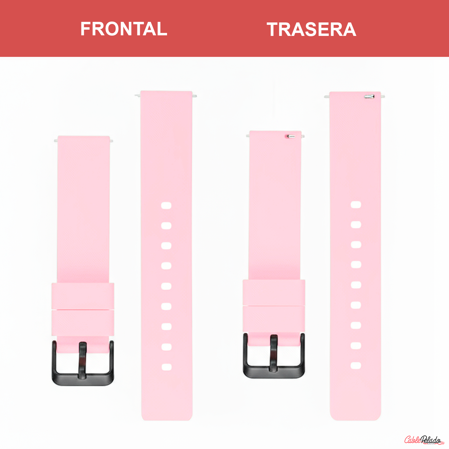 Correa Reloj Silicona Liberación Rápida Hebilla Negra 18 mm Rosa claro